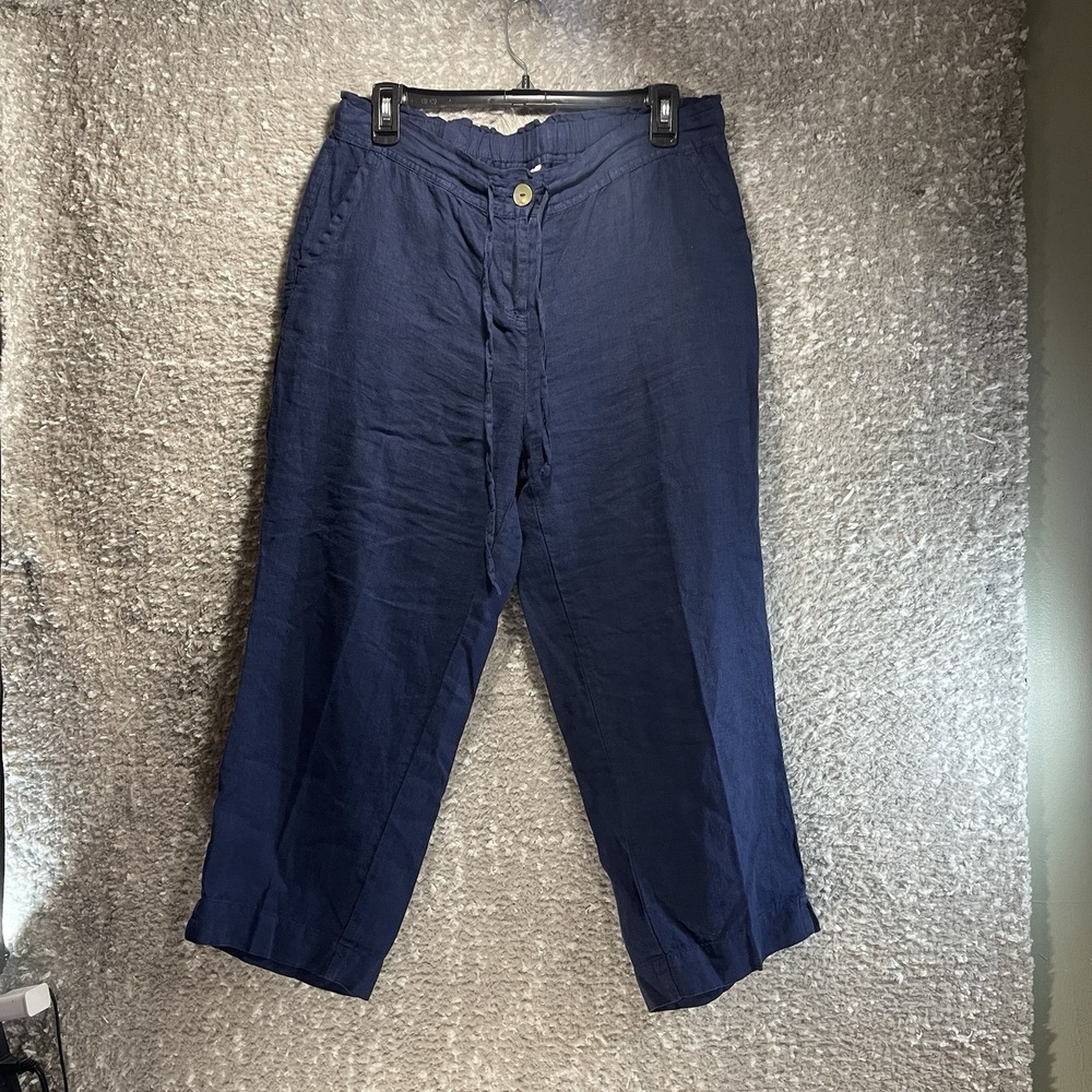 LULU B‎ Linen Wide Leg M Crop Navy Pants Lightweight Resort Beach